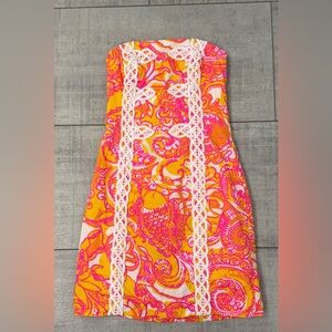 Lilly Pulitzer Size 00 Strapless Pink and Orange Tansy Dress Resortwear Tropical